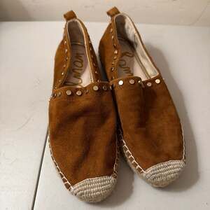 Size 5.5 Sam Edelman Koda Studded Suede Espadrille Loafers in Brown Leather Wome
